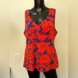 Boden Tank 14 Reg Blue Orange Print Floral Empire So Soft
